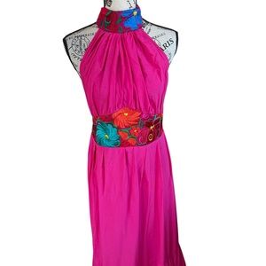 Fuchsia dress, Mexican Embroidered Dress, embroidered Dress, Halter dress